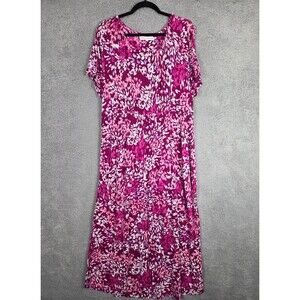 Carole Hochman Womens Maxi Dress PL Pink Ditsy Floral Casual Lagenlook Cottage